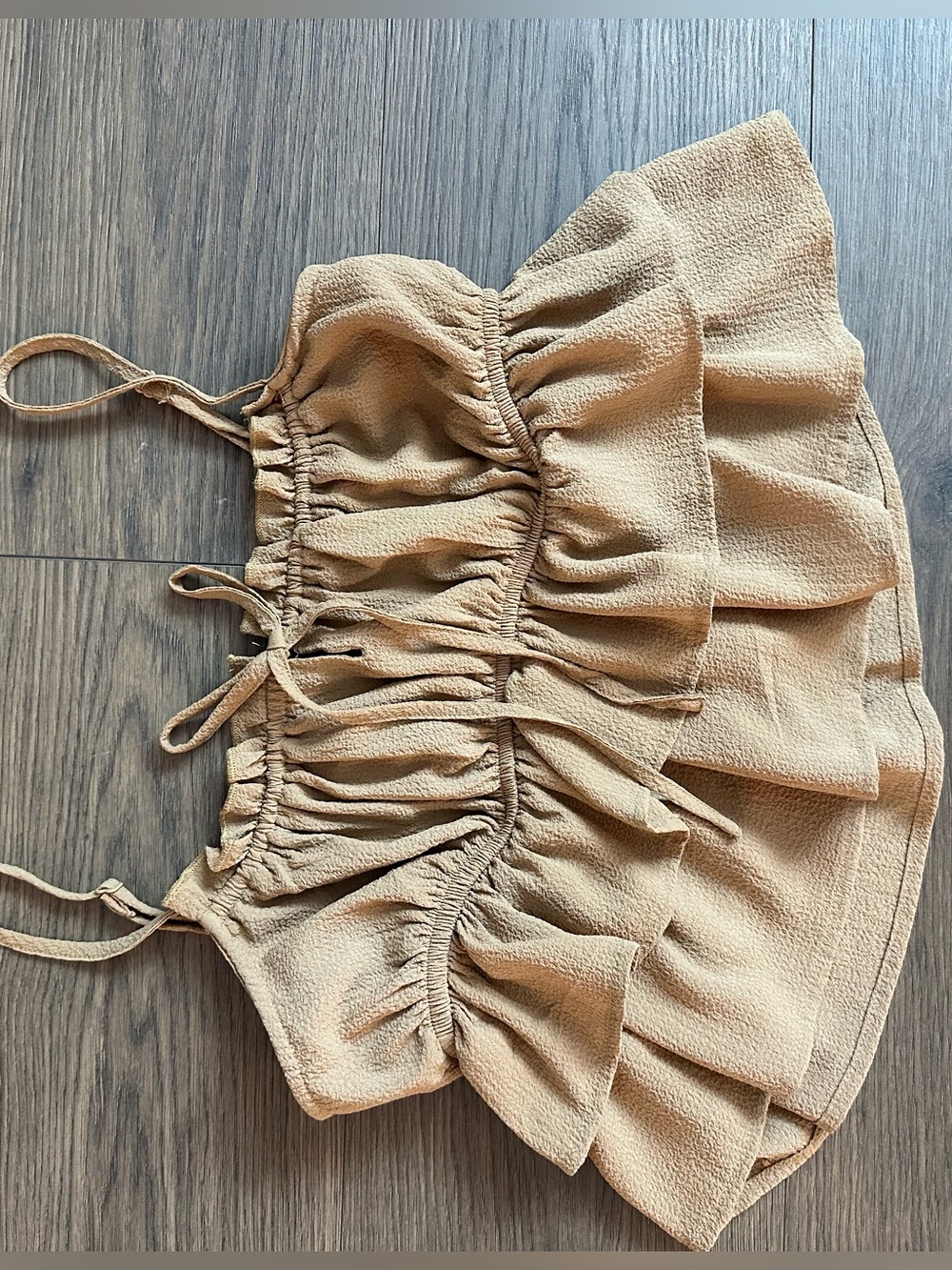 wild fable tan Ruffled Tie-Front Crop Top